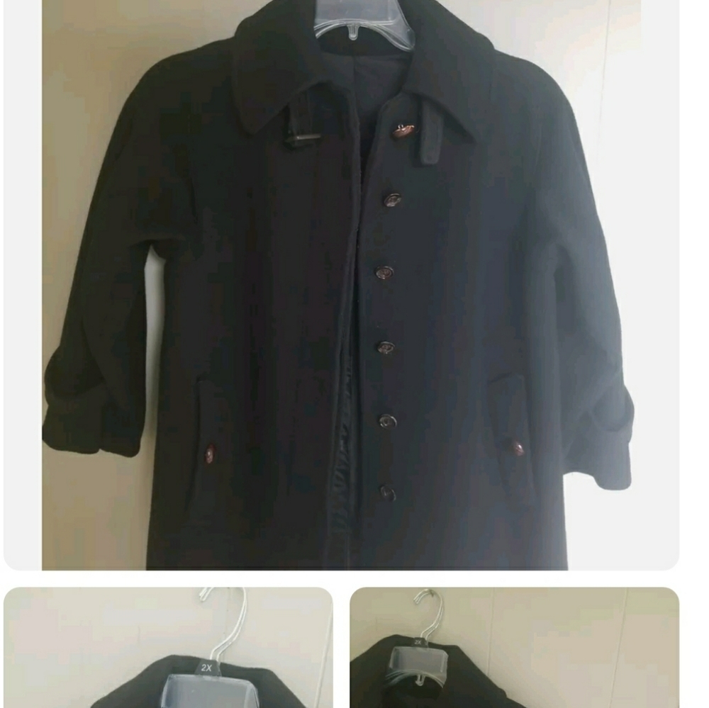 Fairbrooke Womens Neiman Marcus sz Large Wool Blue Single Breasted Trench Coat